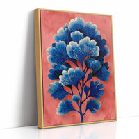 Blue Blooms on a Coral Wall