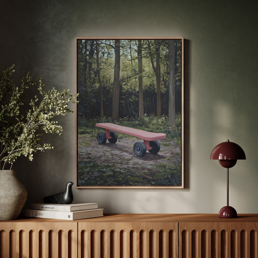 Pink Bench Waits In Forest Shade
