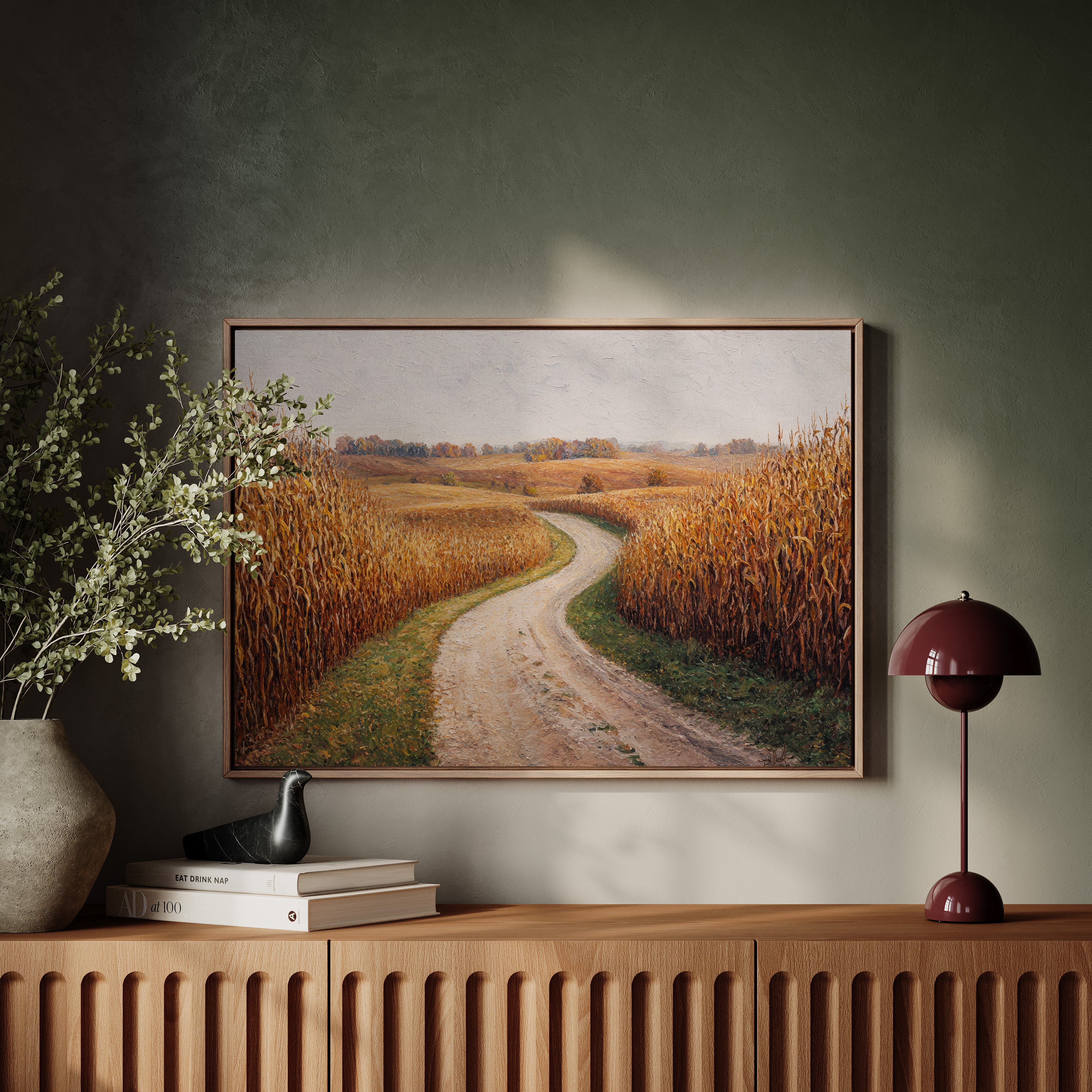 Harvest Path Winds Through Golden Fields