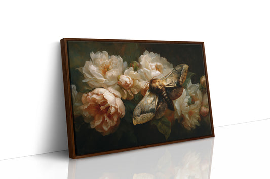 Moth Among Cream Peonies