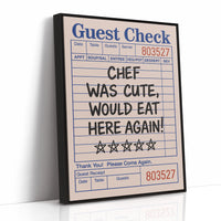 Funny Guest Check Wall Art – “Chef Was Cute” Diner Poster