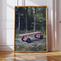 Pink Bench Rests In Forest Shade