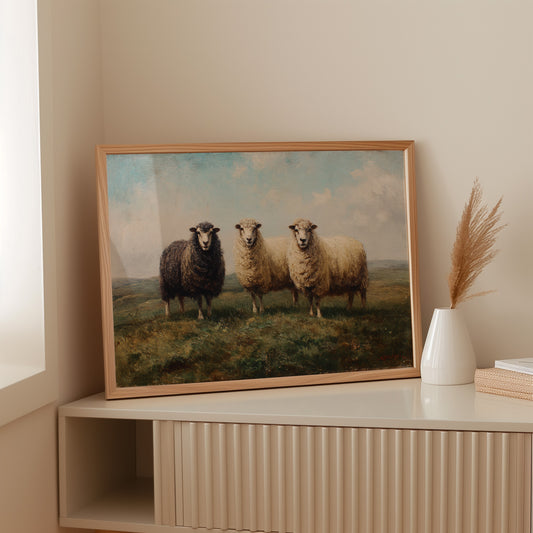 Three Sheep Stand Watch At Dawn