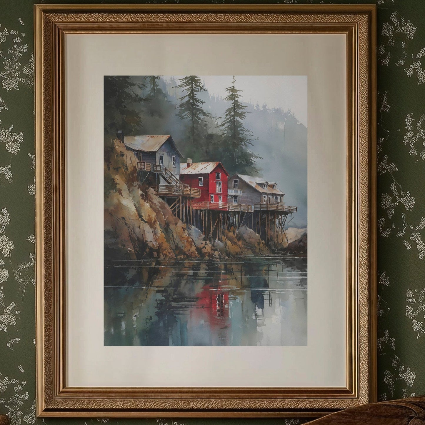 Red Houses Float Above Still Waters