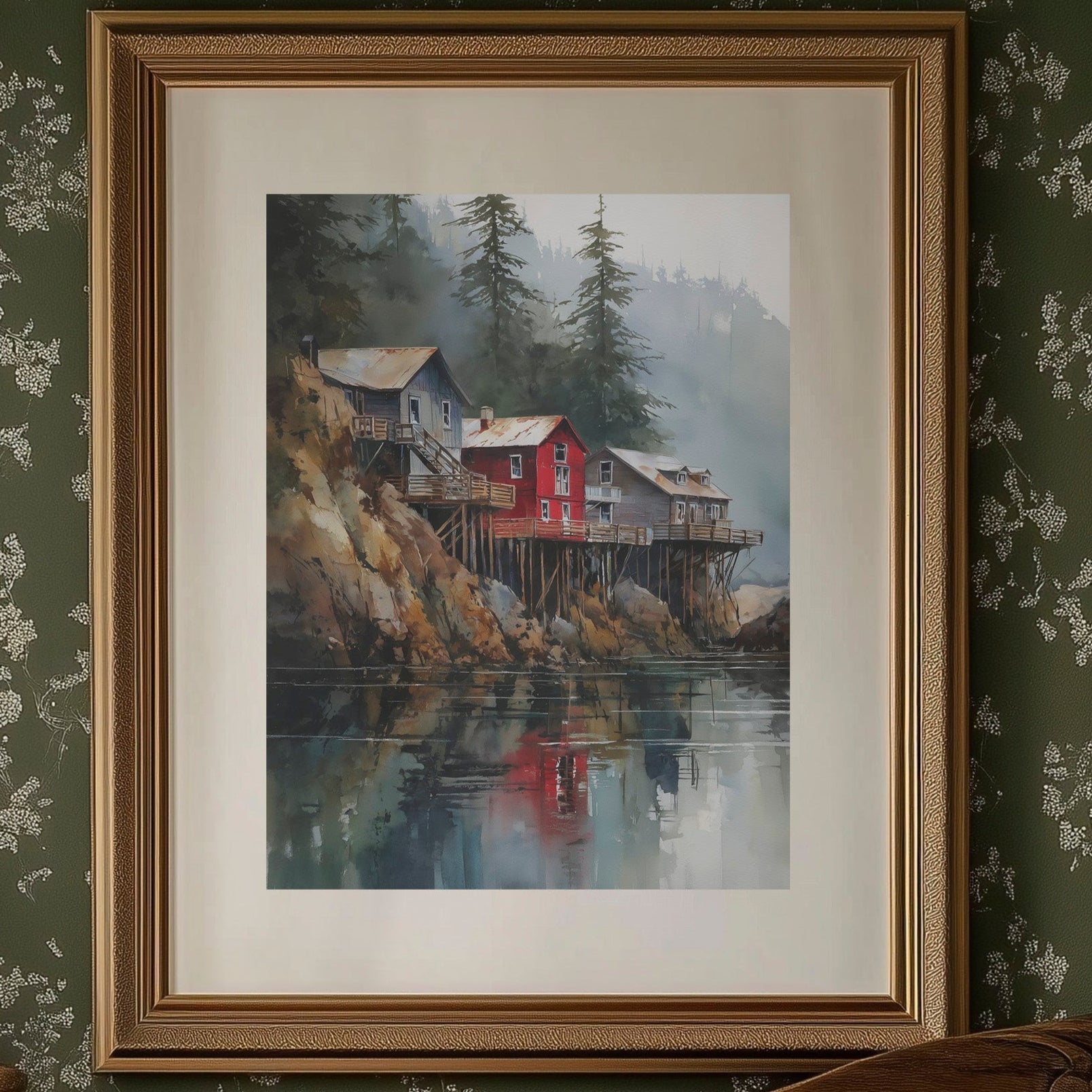 Red Houses Float Above Still Waters