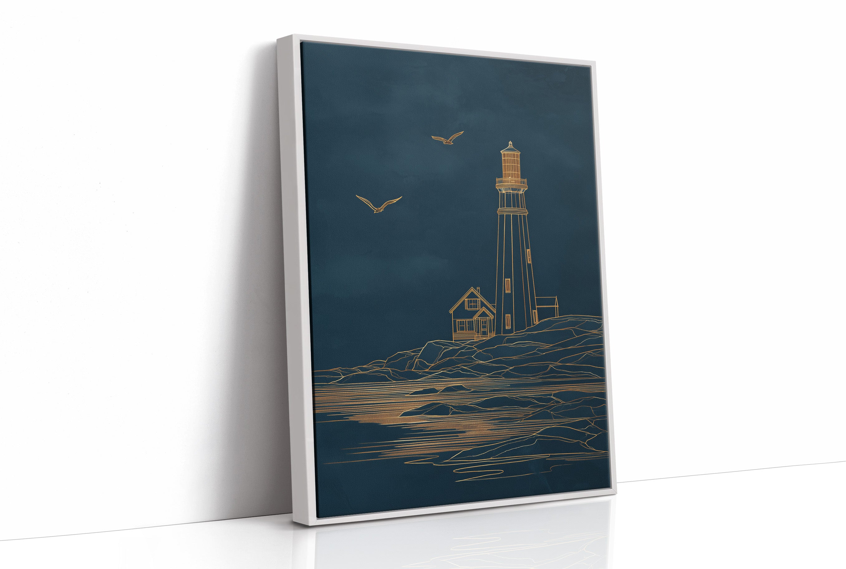 Golden Lighthouse On Midnight Seas