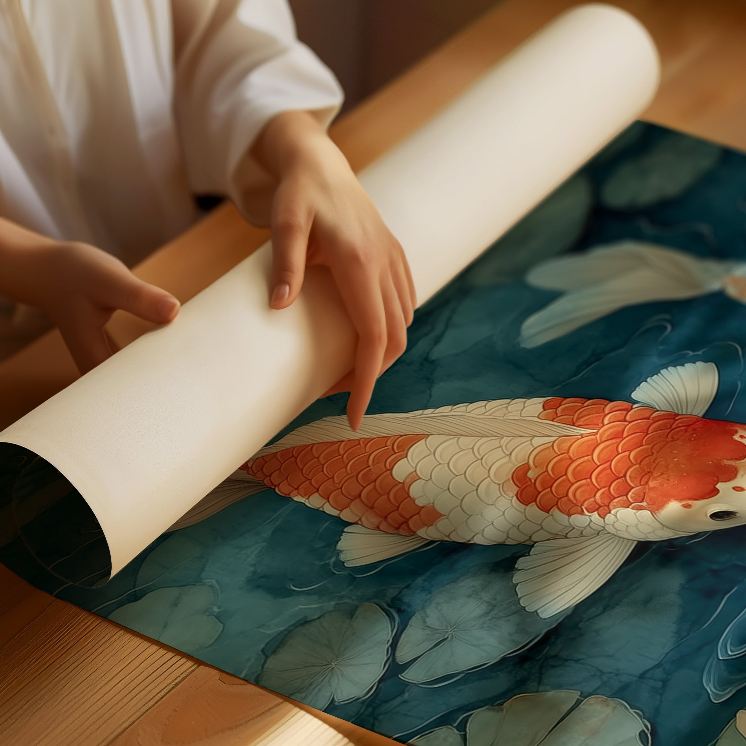 Koi Dance Below Lotus Light