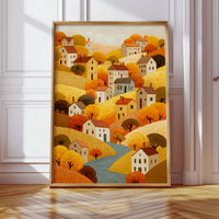 Autumn River Winds Through Village