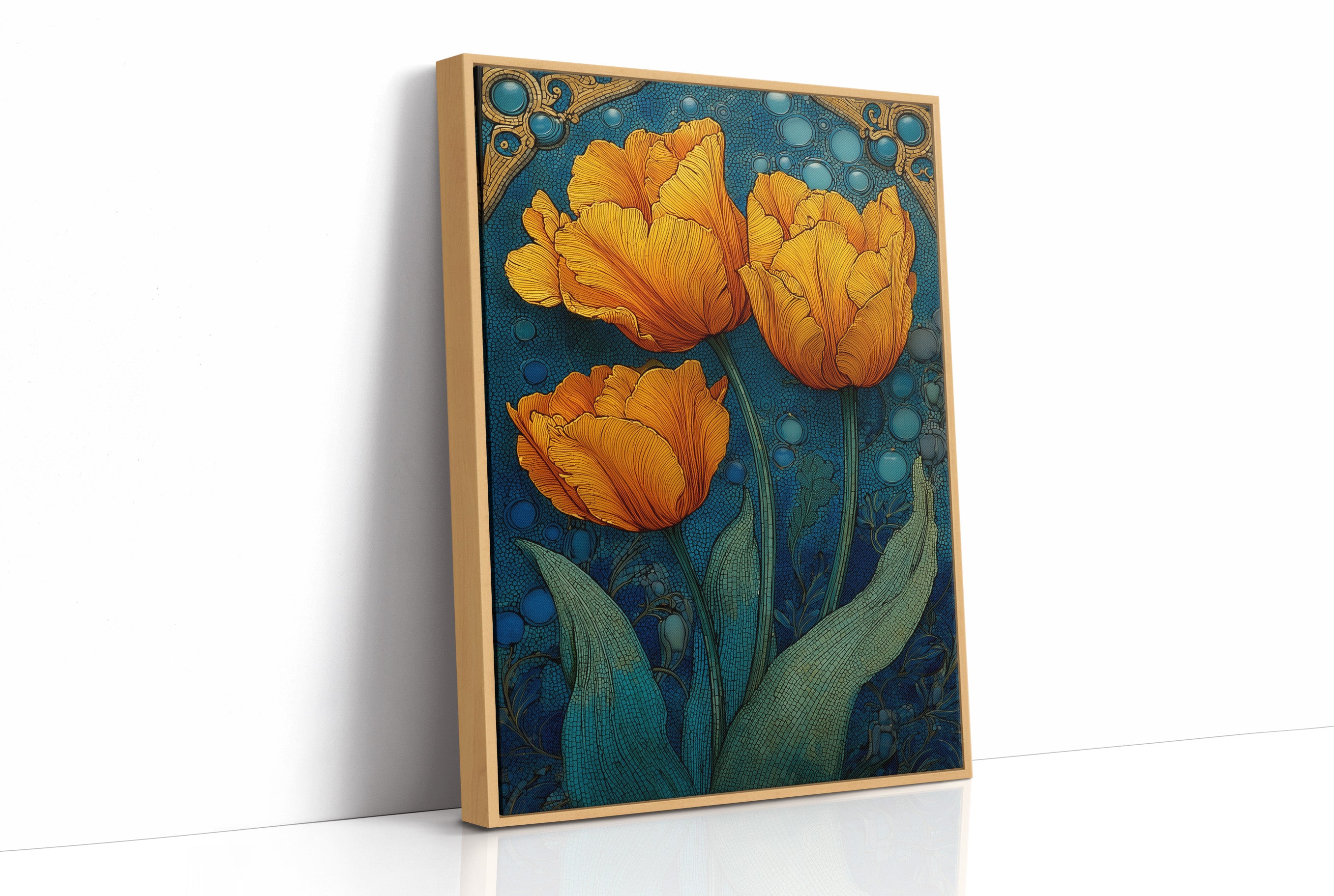 Three Tulips in a Tiled Dream
