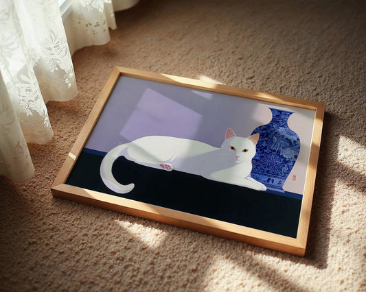 White Cat Meets Ming Dynasty Blue
