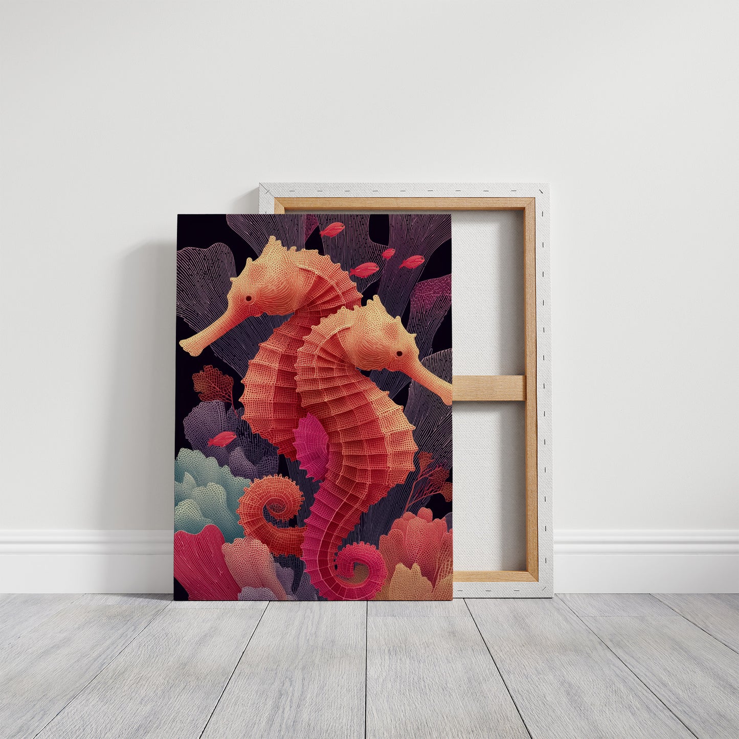 Seahorses Entwined in Coral