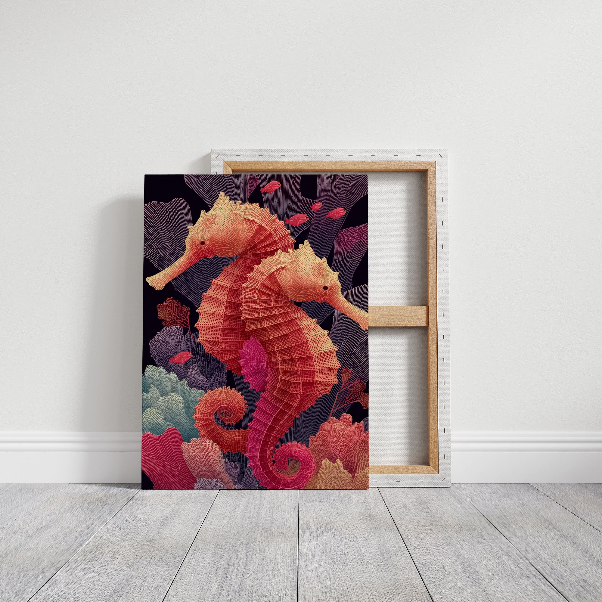 Seahorses Entwined in Coral