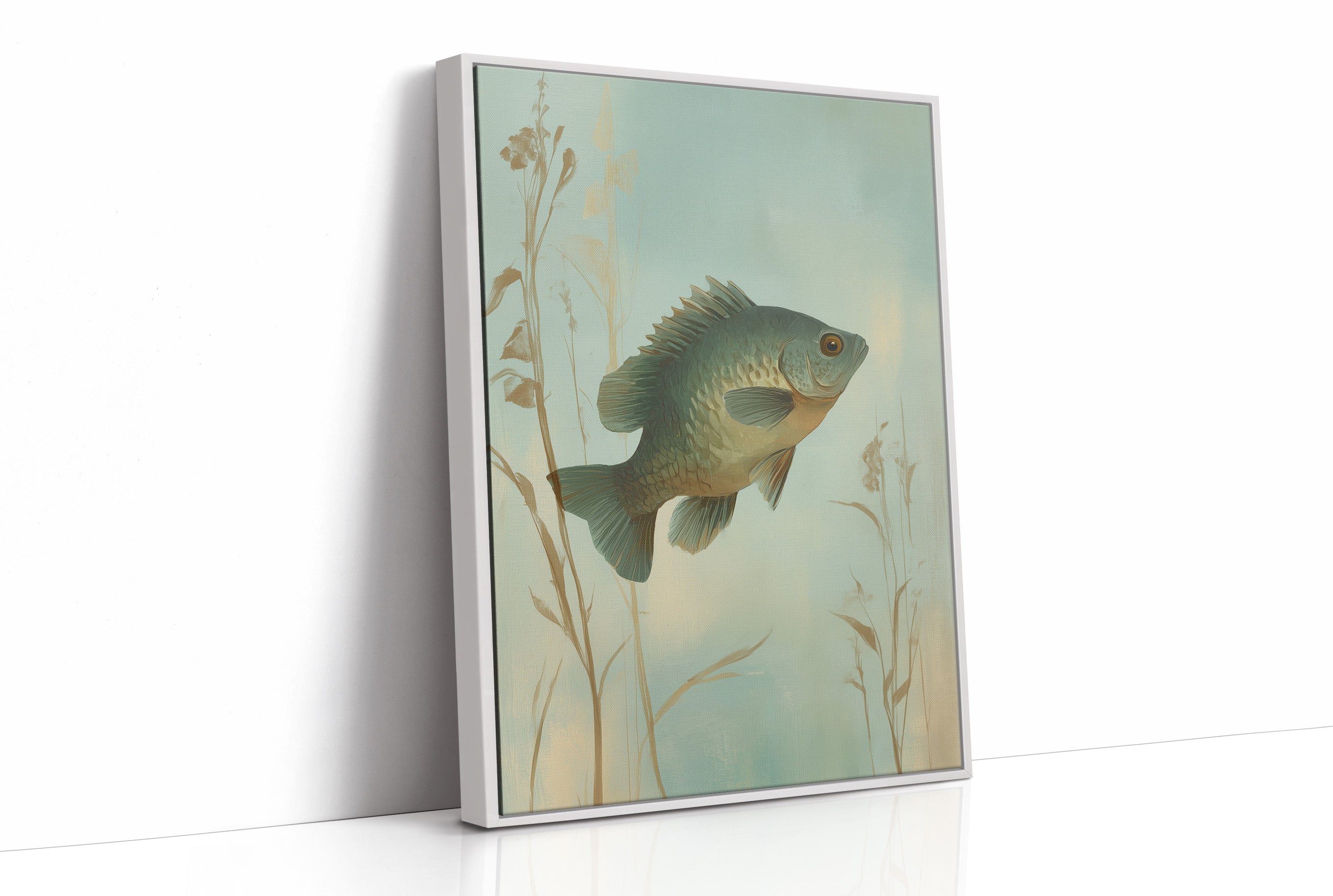 Sunlit Bass Among Pond Reeds