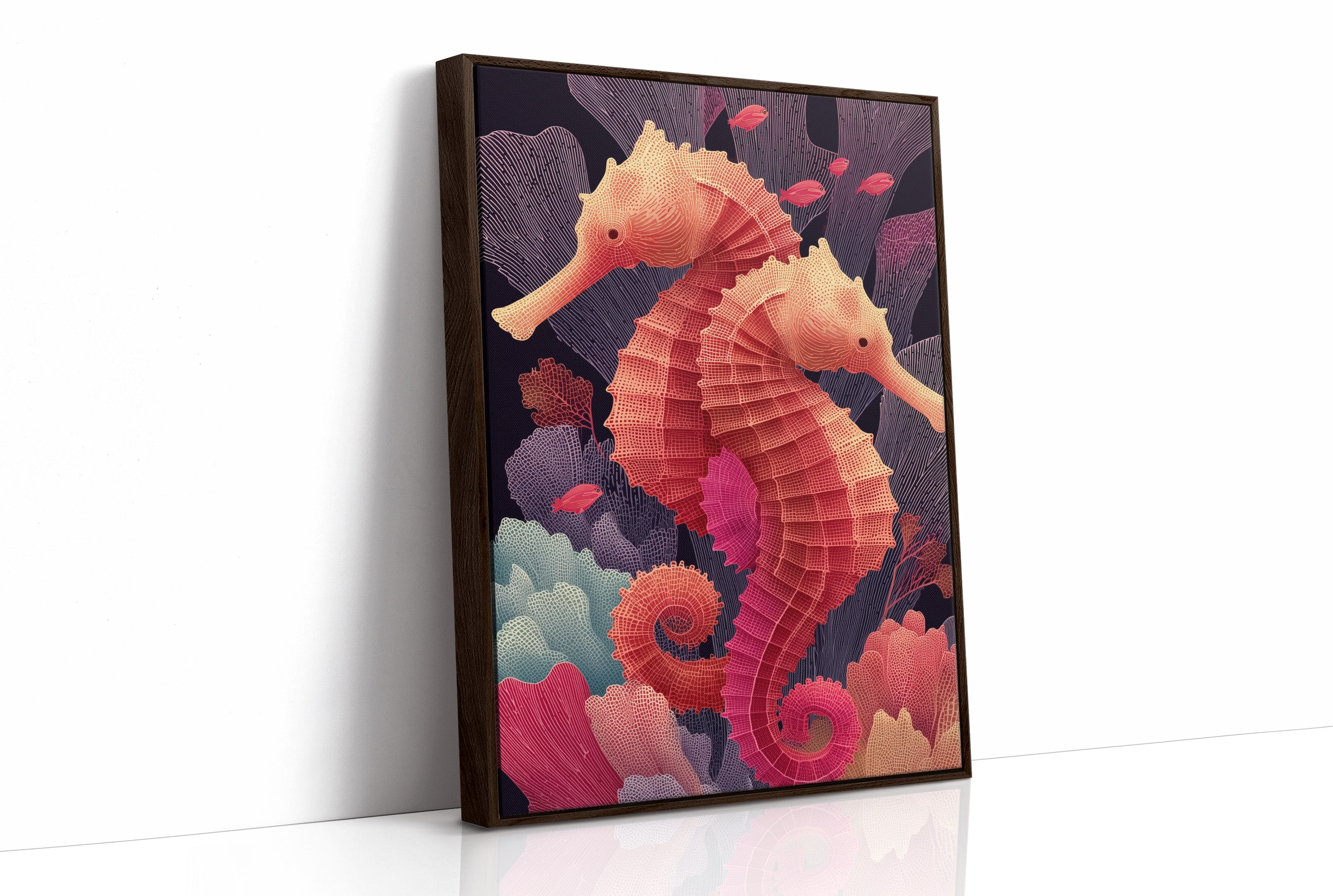 Seahorses Entwined in Coral