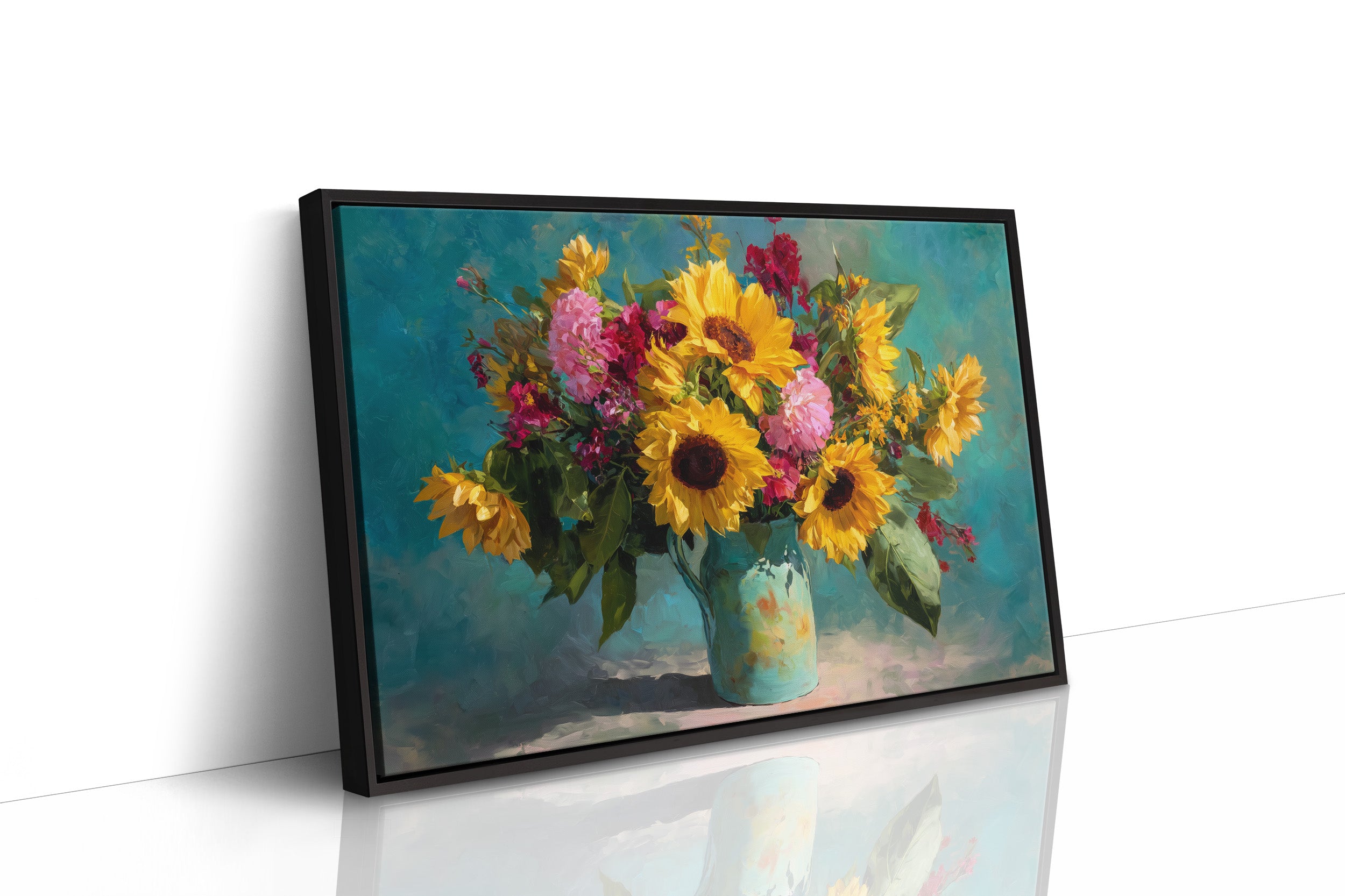 Sunflowers Against a Teal Sky