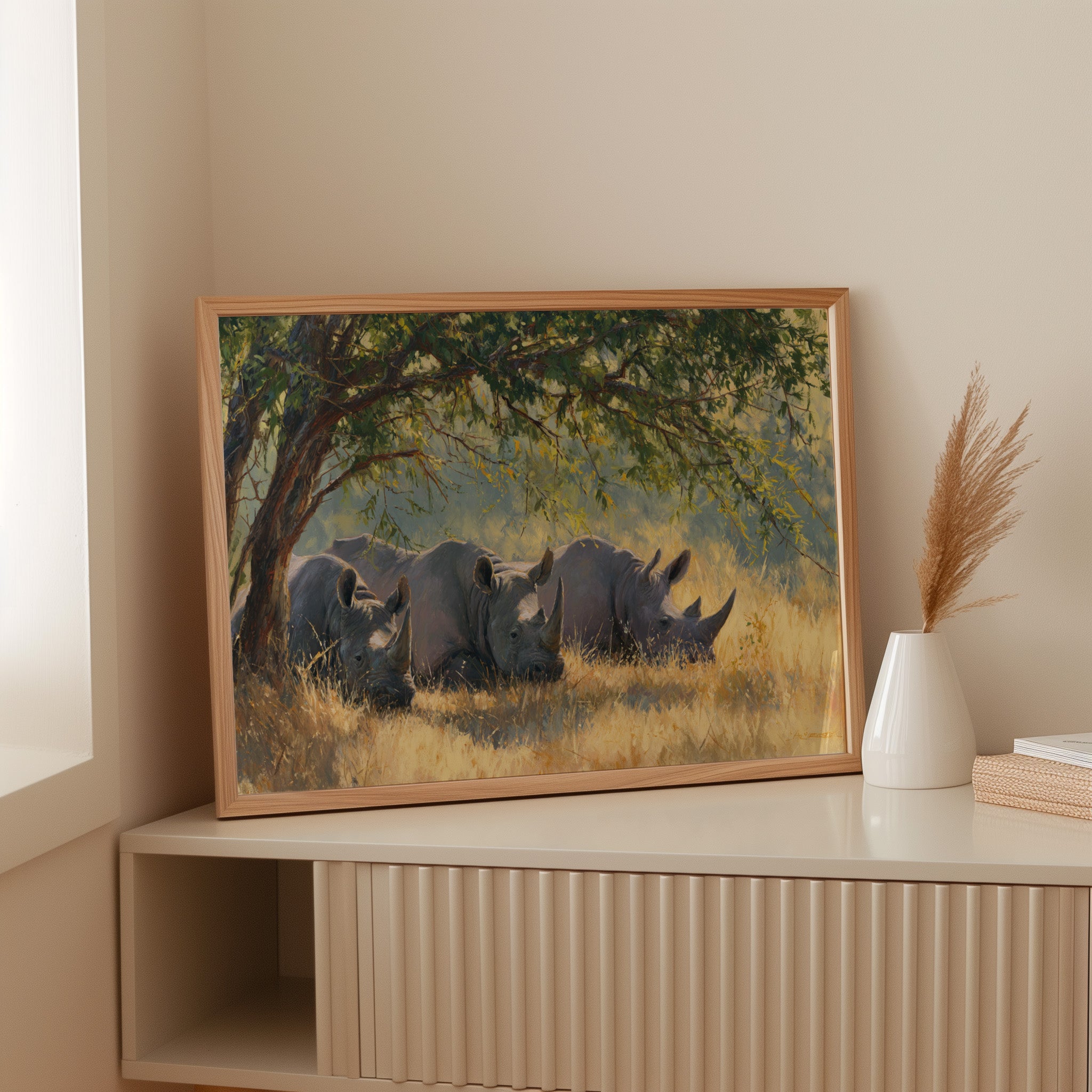 Three Giants Rest In Golden Grass