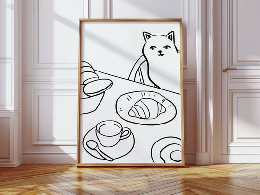 Morning Croissants Tempt Curious Cat