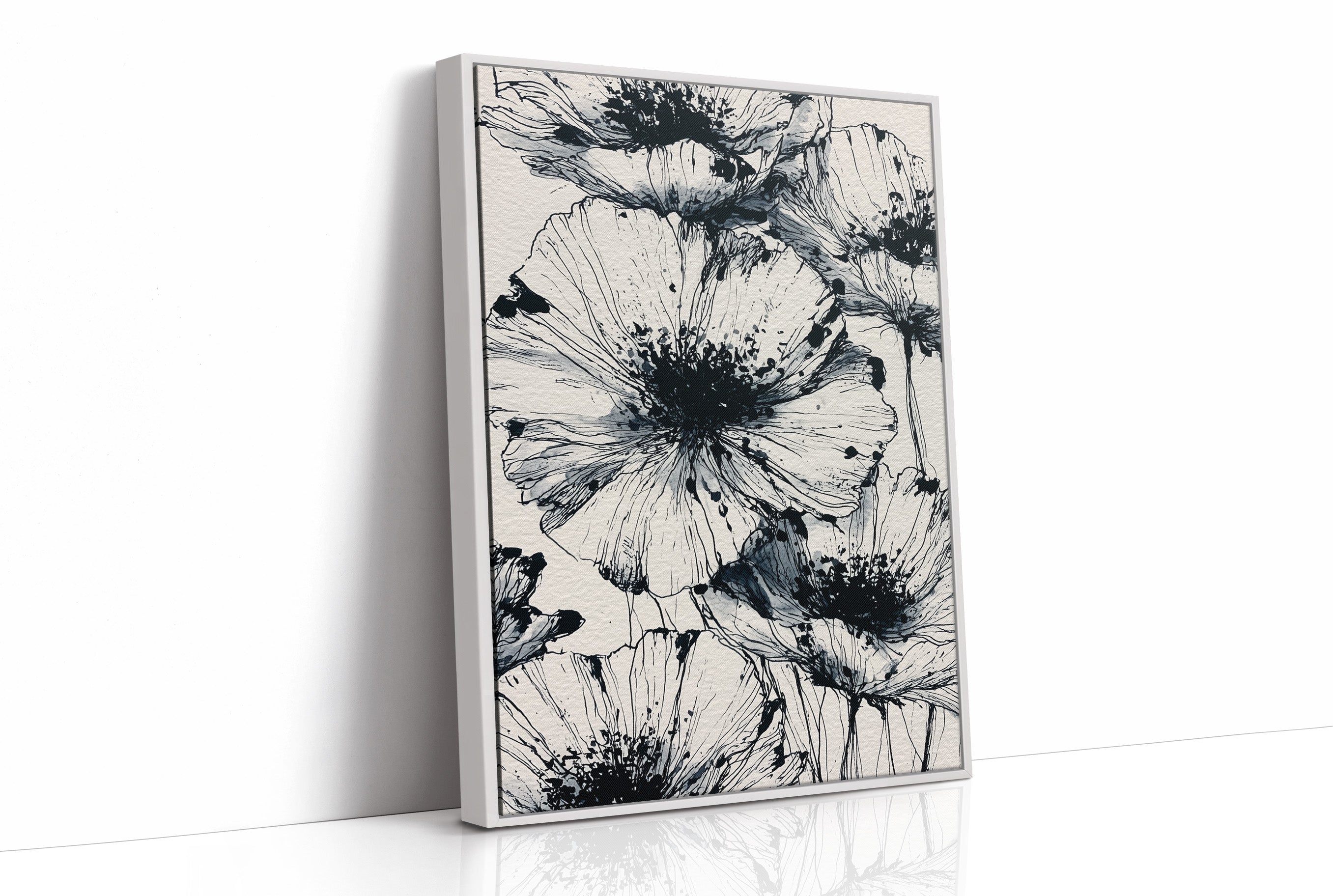 Poppies in Ink Splatter