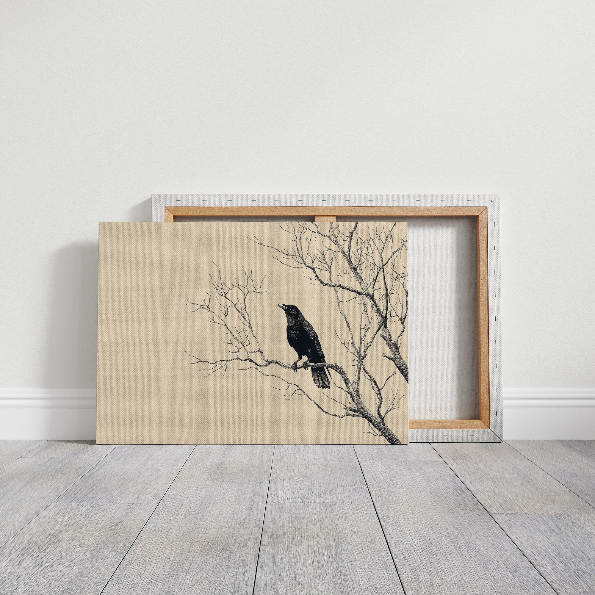 Raven Perches On Winter Branches