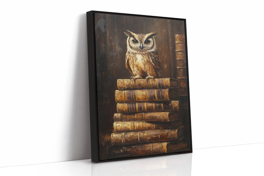 Wise Owl on Antique Books – Dark Academia Wall Art, Vintage Library Print, Scholar’s Study Decor