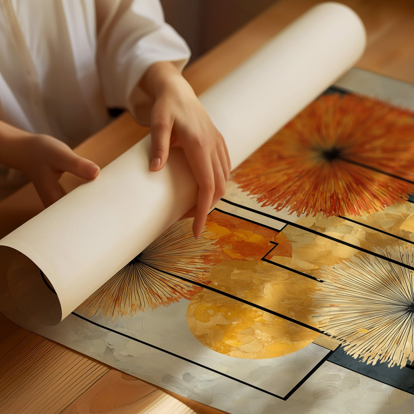 Sunbursts Dance Through Geometric Gardens