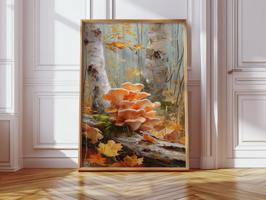 Autumn Mushrooms Dance Among Birch Trees