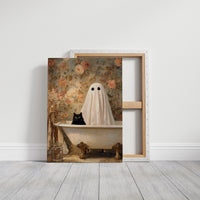 Ghostly Cat In Bathtub Canvas - Whimsical Vintage Art - Gallery Canvas image 13