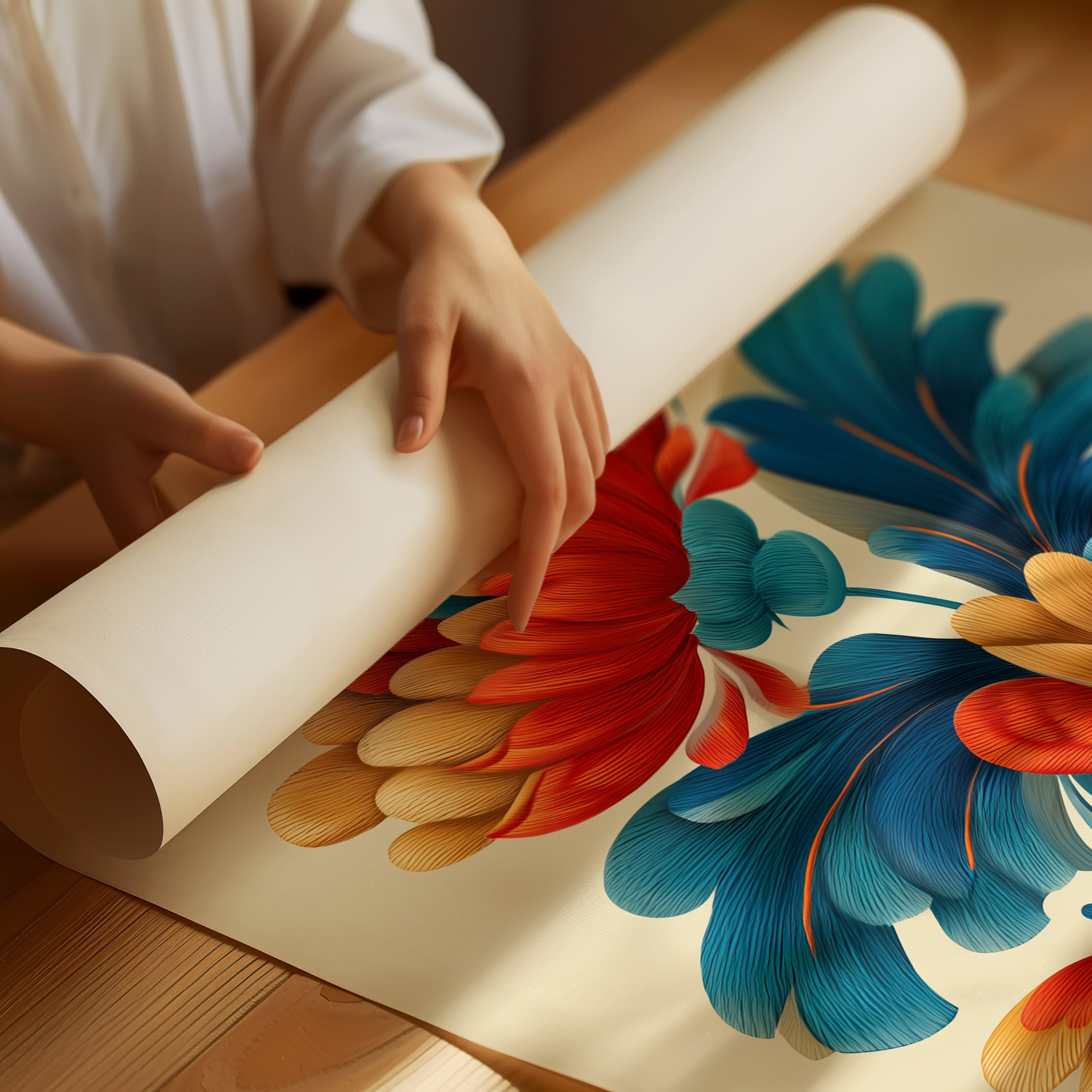 Folk Blooms Dance In Teal