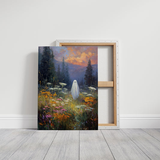 Ghostly Meadow Landscape Canvas - Whimsical Nature Art - Gallery Canvas image 13