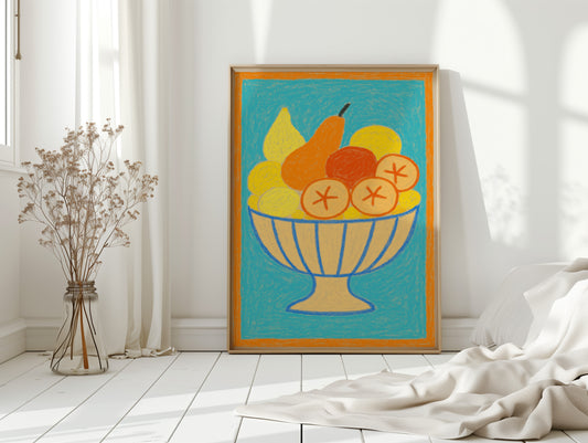 Sunny Fruit Bowl on Blue