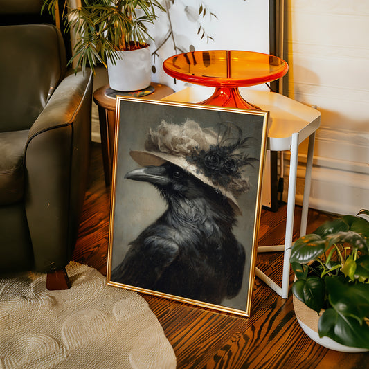 Regal Raven in a Floral Hat
