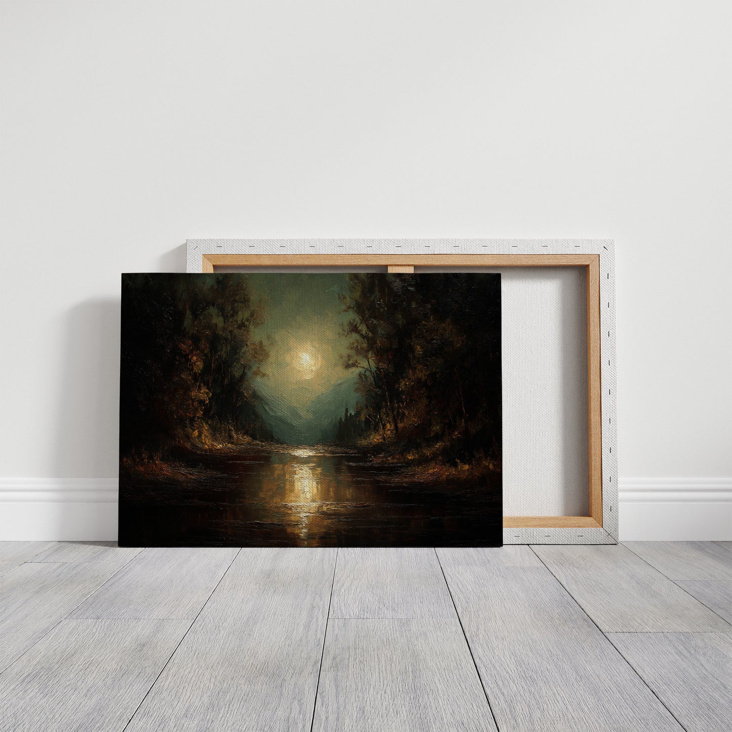 Moonlit River Between Ancient Trees