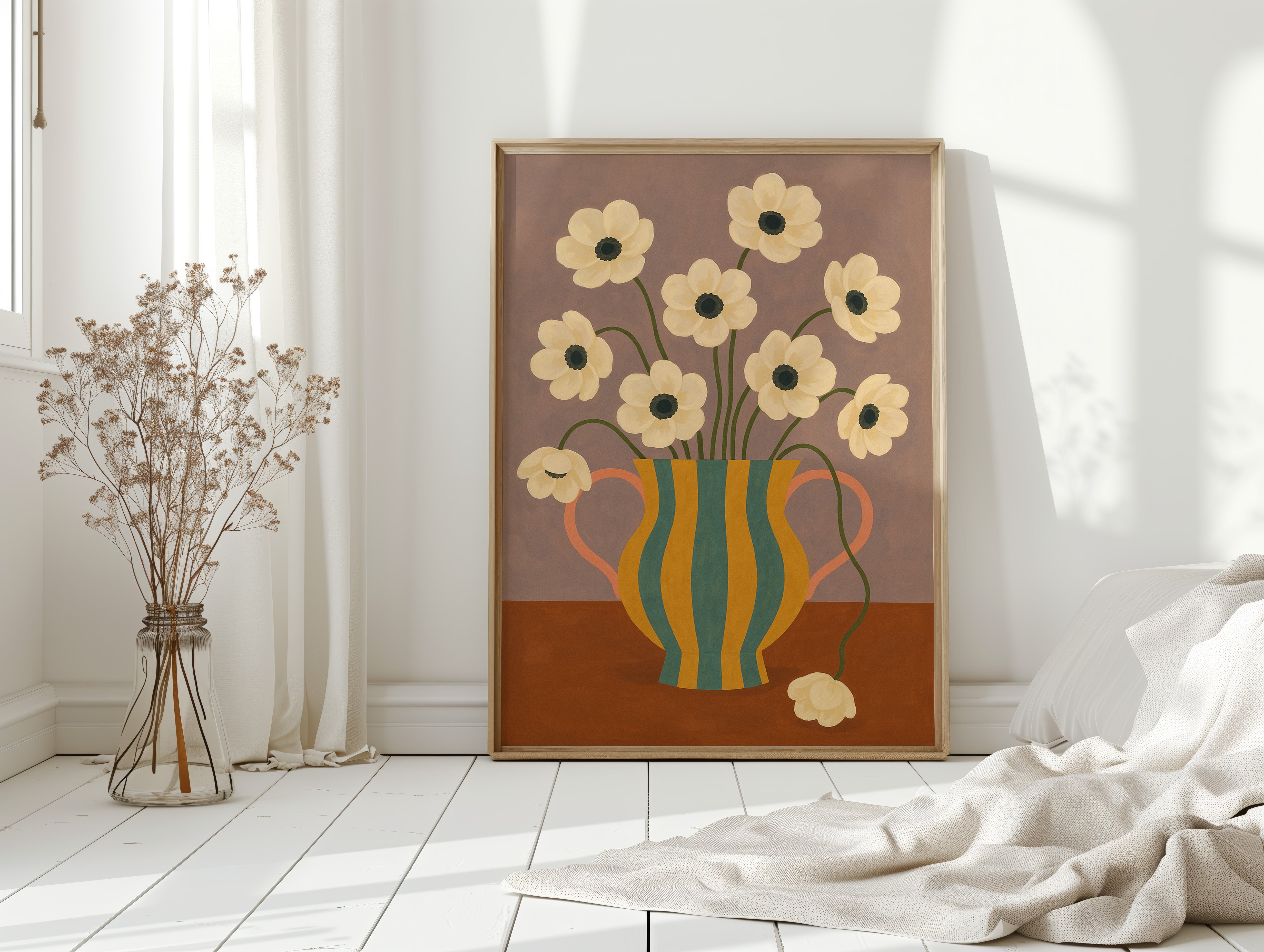 Falling Bloom in a Striped Vase