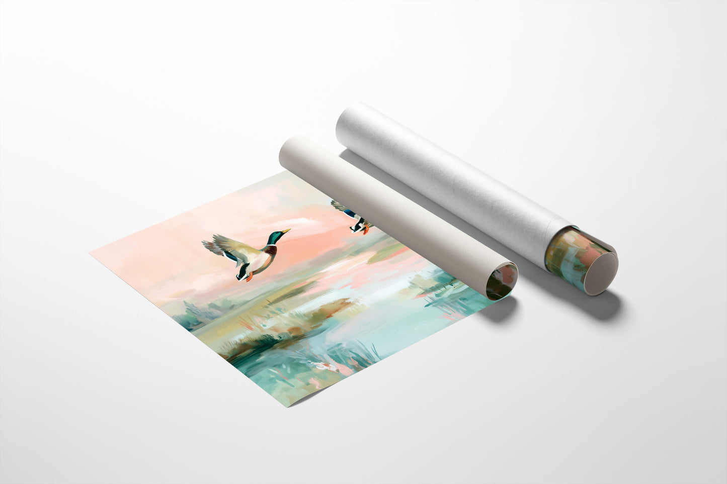 Mallards Glide Through Pastel Wetlands