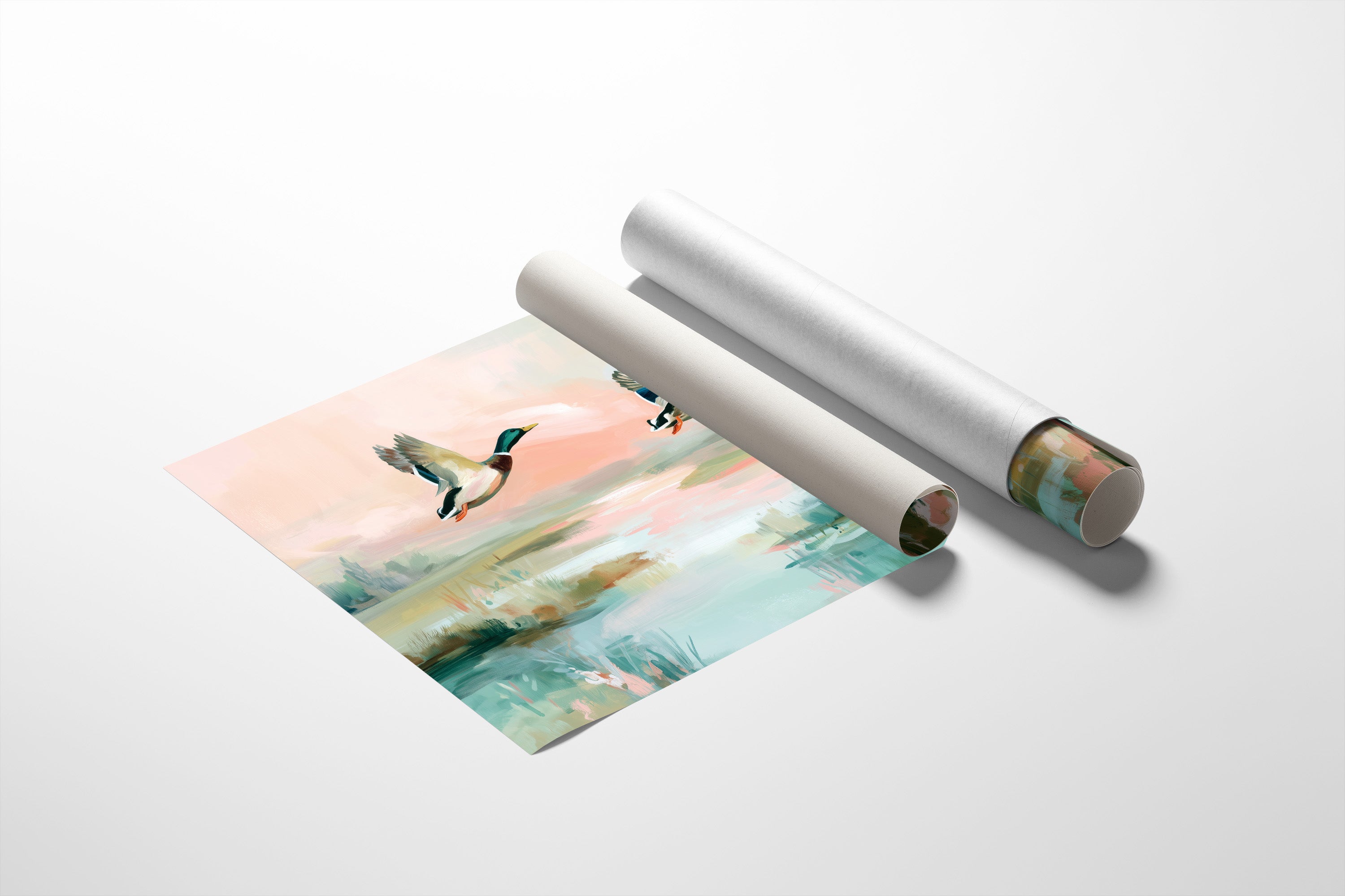 Mallards Glide Through Pastel Wetlands