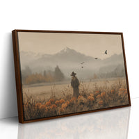 Autumn Field Watcher Stands Alone