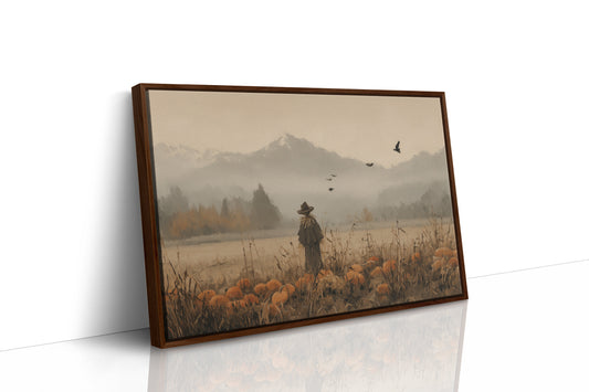 Autumn Field Watcher Stands Alone