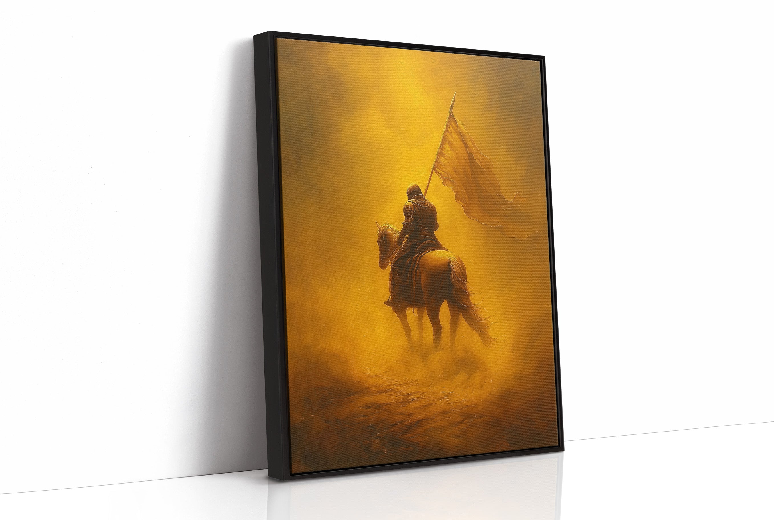 Golden Vanguard Through Amber Mist