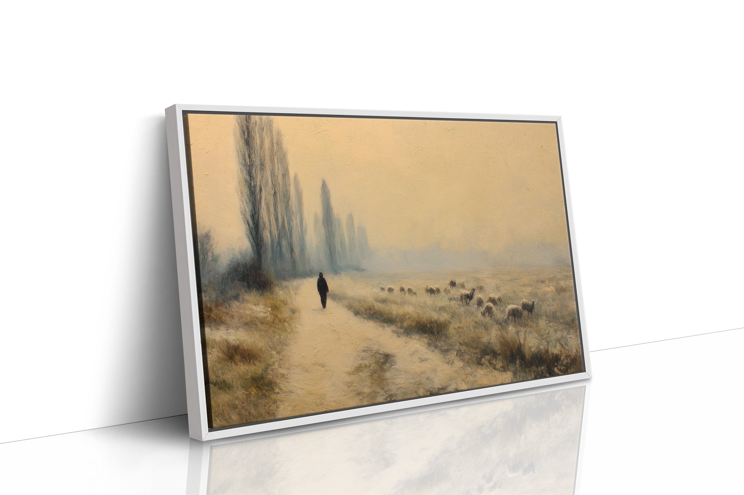Solitude's Path Among Misty Poplars