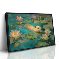 Golden Swimmer Among Water Lilies
