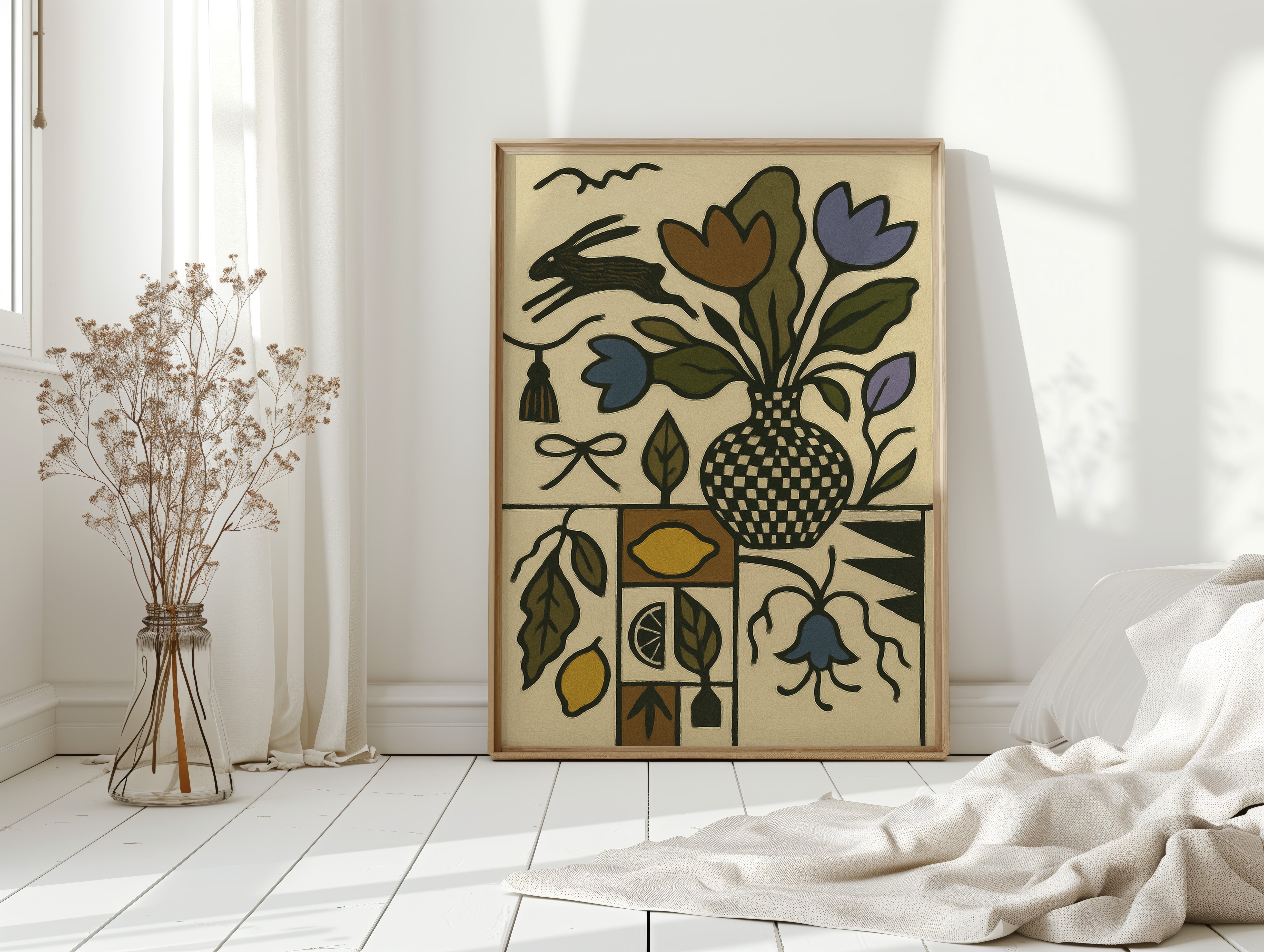 Lemon Rabbit Folk Vase