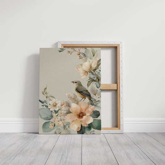 Songbird Perched Among Delicate Blooms