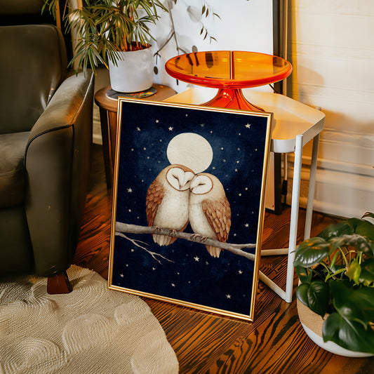 Loving Owls Under a Full Moon