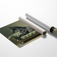 Aristocratic Repose: Ebony Stallion on a Mint Couch