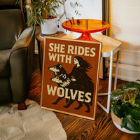She Rides With Wolves Rustic Art Print