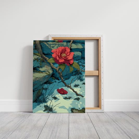 Camellia Blooms Through Snow