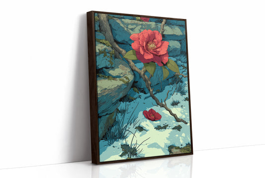Camellia Blooms Through Snow