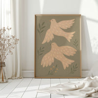 Blush Doves in Olive Sky