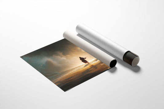 Solitary Figure Faces Rising Tide