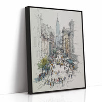 Metropolitan Pulse: Ink and Watercolor Cityscape